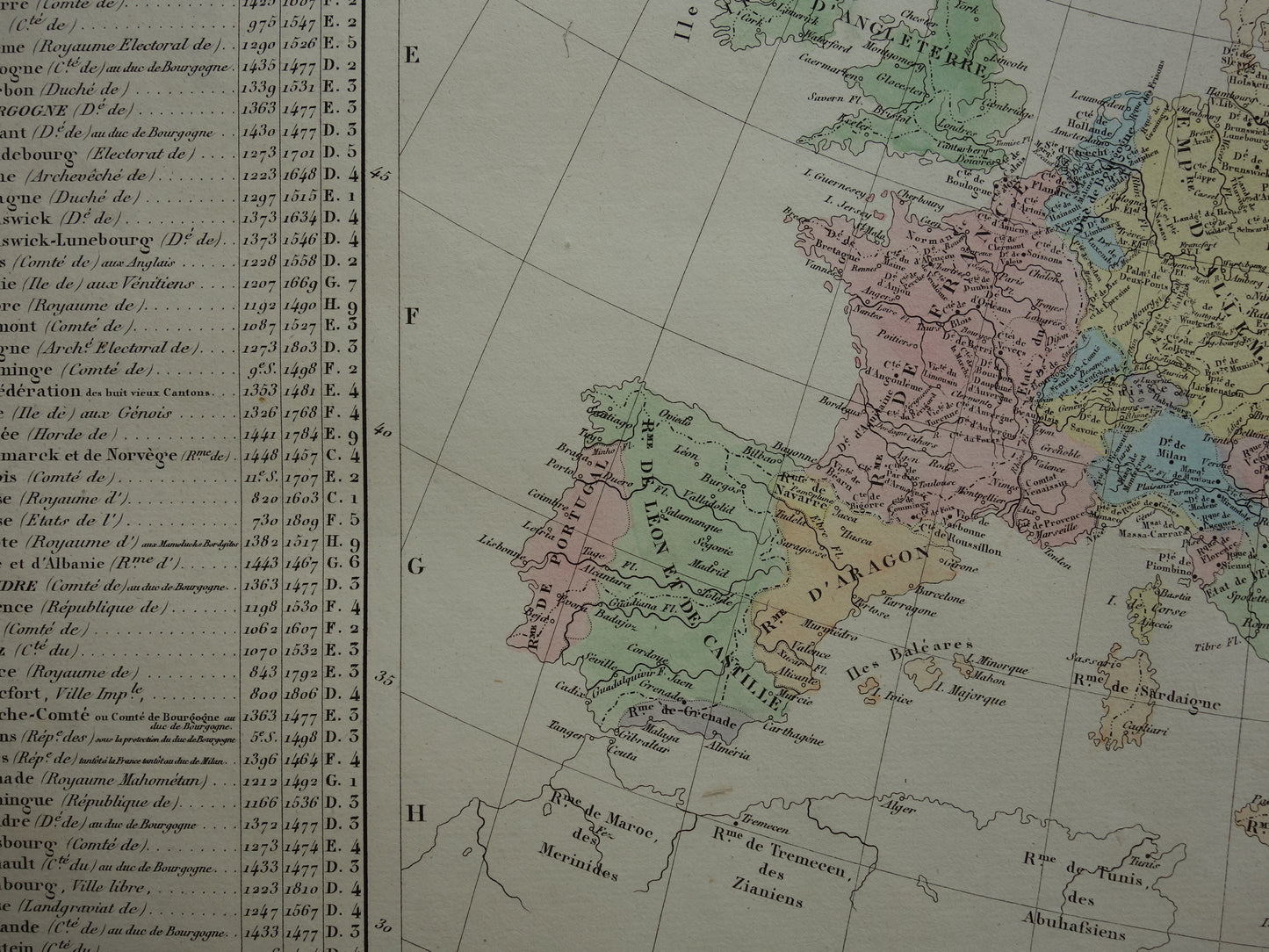Oude kaart van Europa in het jaar 1455 Grootvorstendom Litouwen originele antieke landkaart uit 1830 geschiedeniskaart