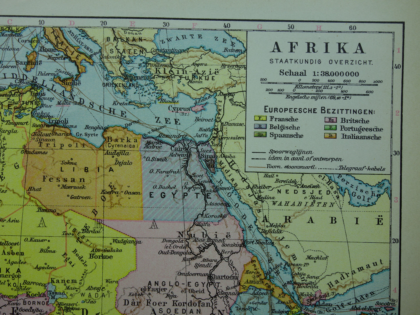 Old map of Africa from 1932 original vintage map of Africa continent Dutch maps