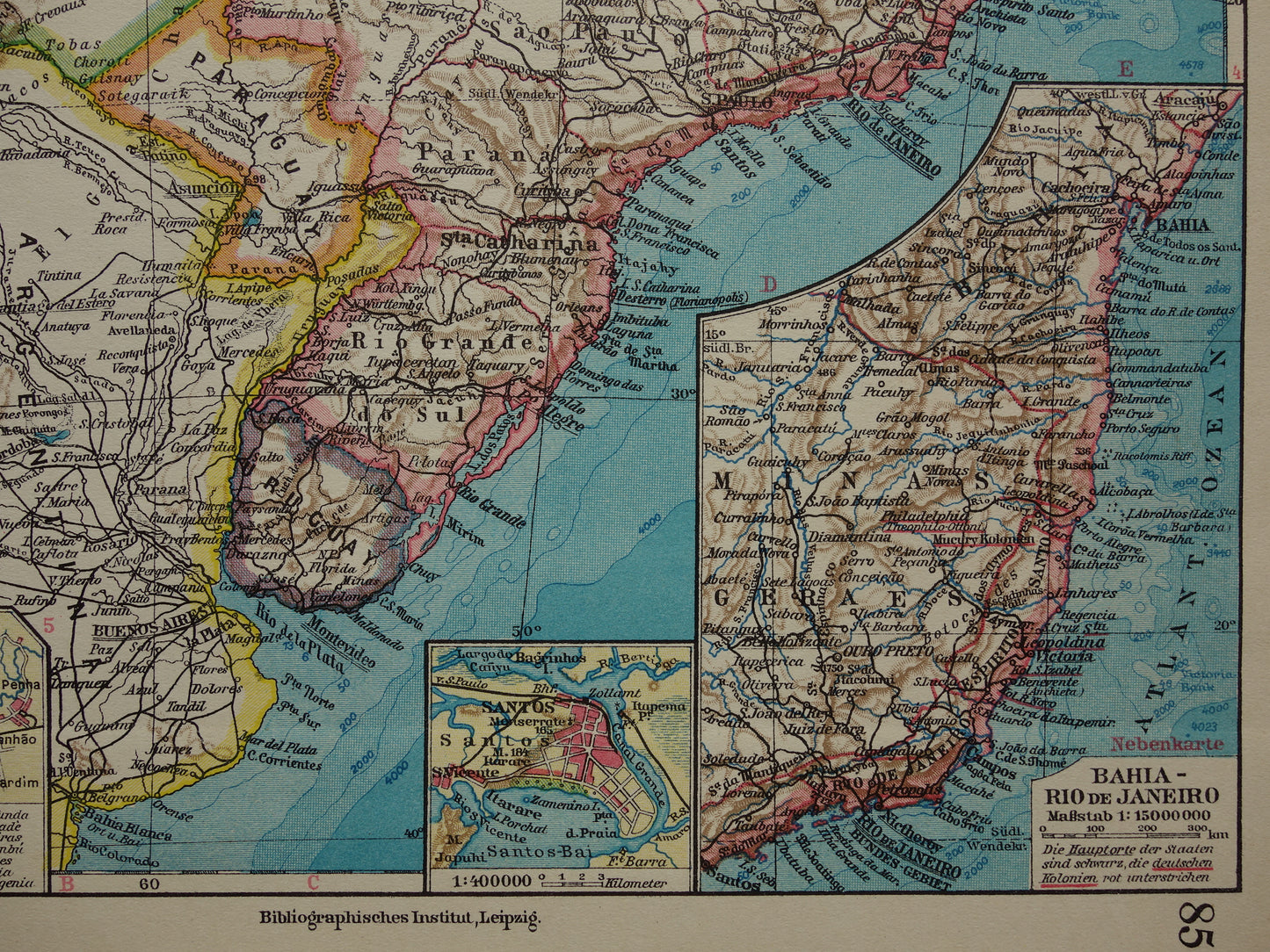 Brazil old map of Brazil from 1928 original vintage map Rio de Janeiro Bahia Sao Paolo