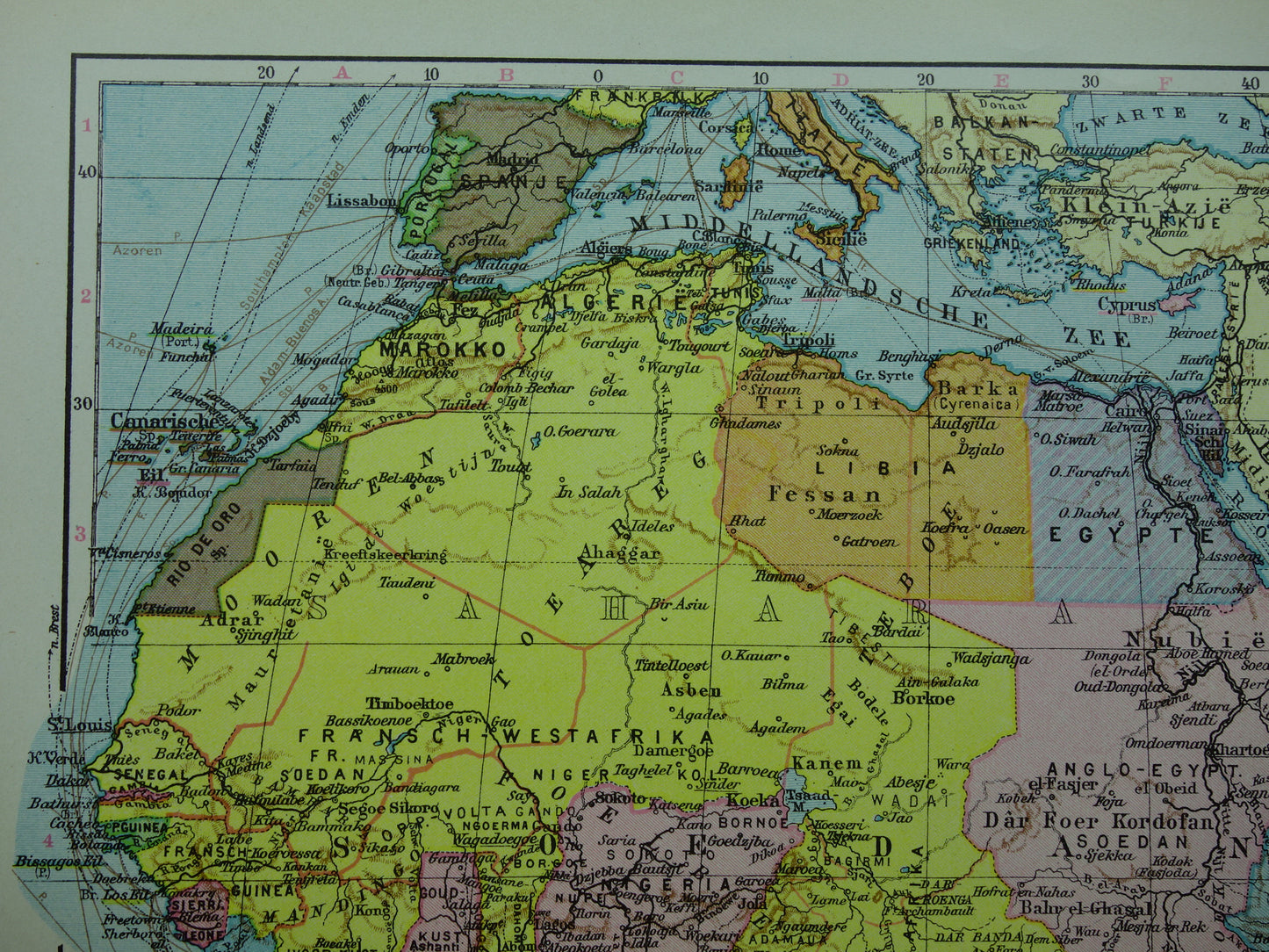 Old map of Africa from 1932 original vintage map of Africa continent Dutch maps