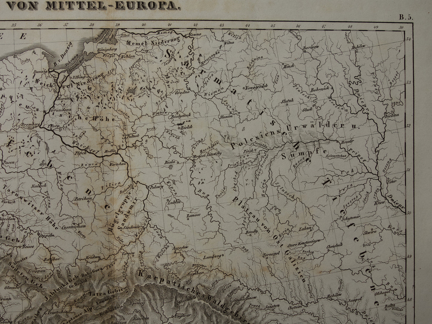 CENTRAL EUROPE old map of rivers and mountains from 1849 original vintage historical maps Germany Austria Switzerland Alps mountains elevation map