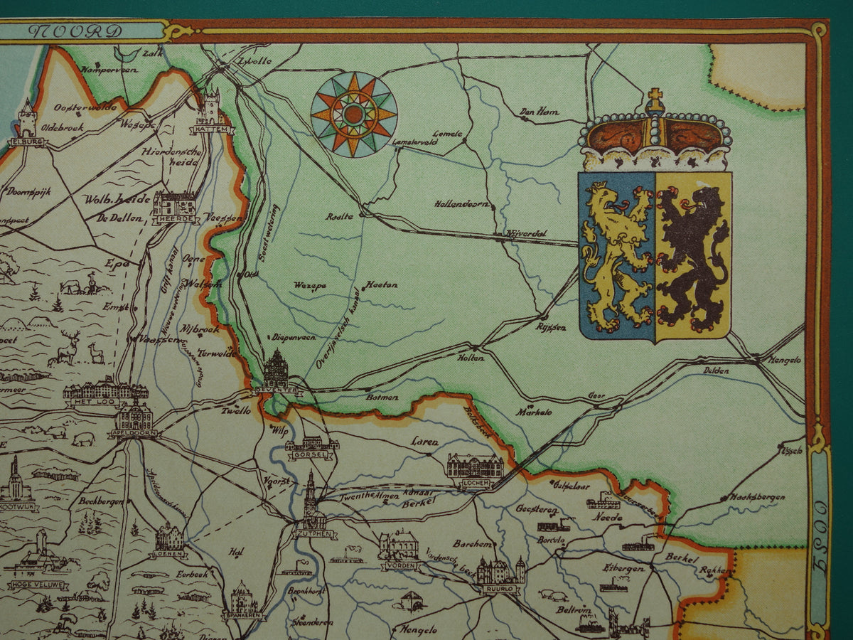 GELDERLAND Vintage kaart van de provincie Gelderland in 1940 Oude historische landkaart