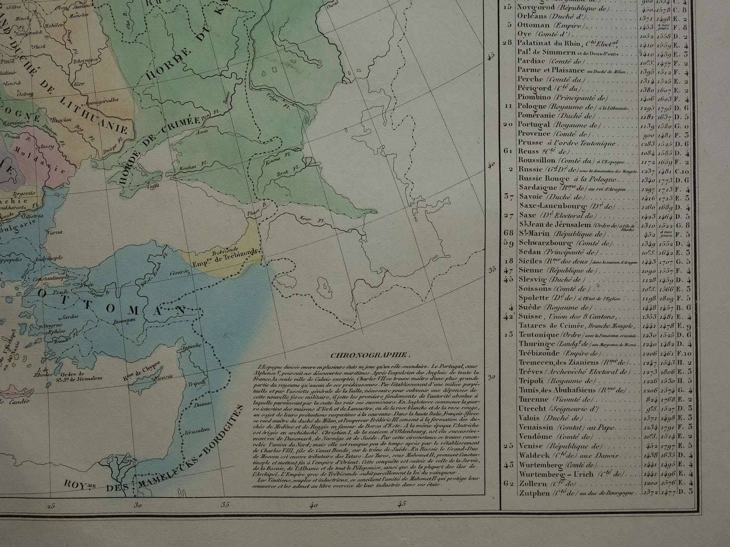 Oude kaart van Europa in het jaar 1455 Grootvorstendom Litouwen originele antieke landkaart uit 1830 geschiedeniskaart