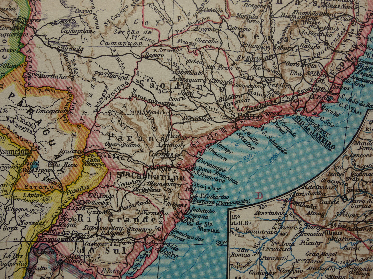 Brazil old map of Brazil from 1928 original vintage map Rio de Janeiro Bahia Sao Paolo
