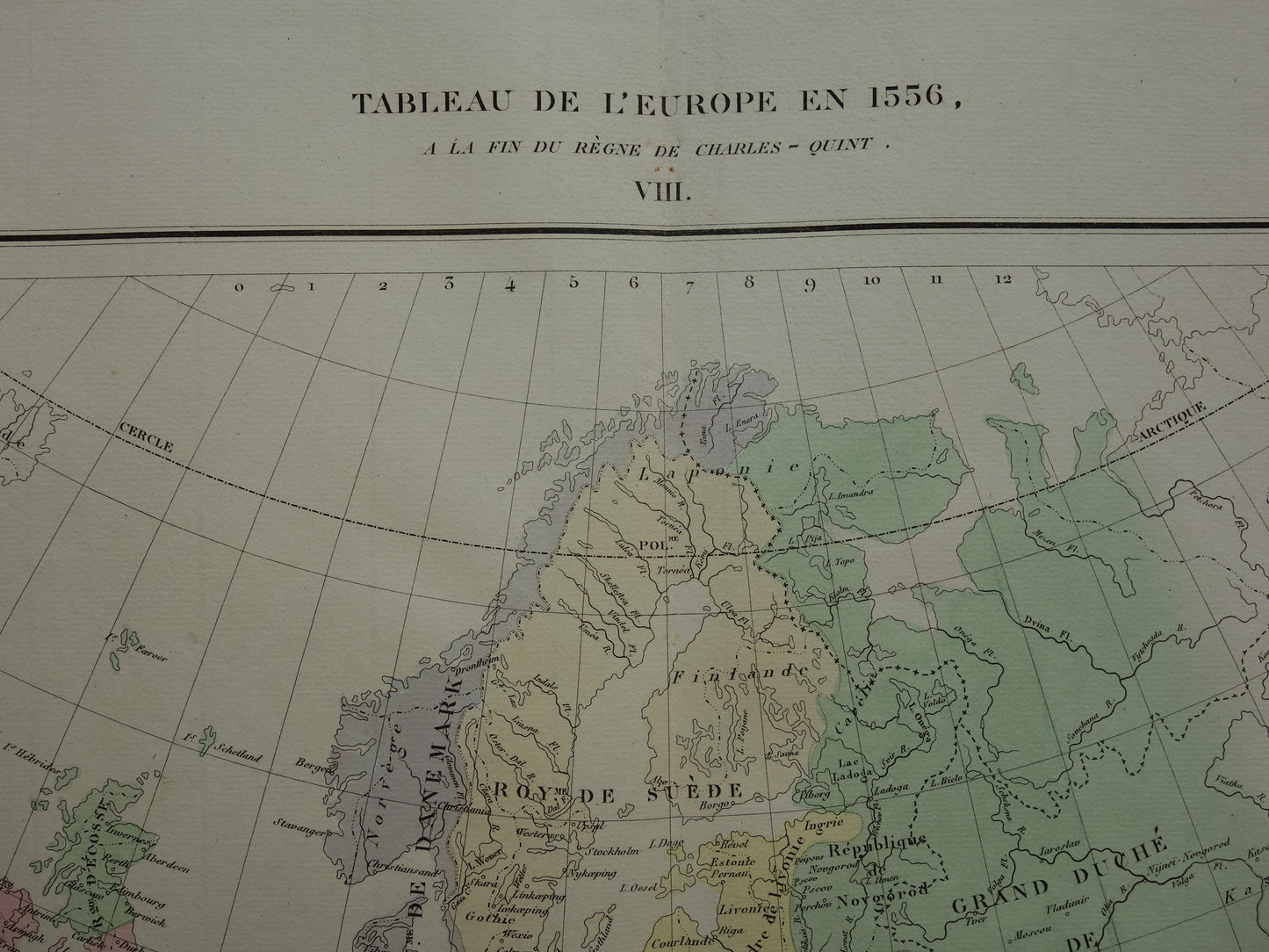 Old map of Europe in the year 1556 Emperor Charles V original antique map from 1830 history map