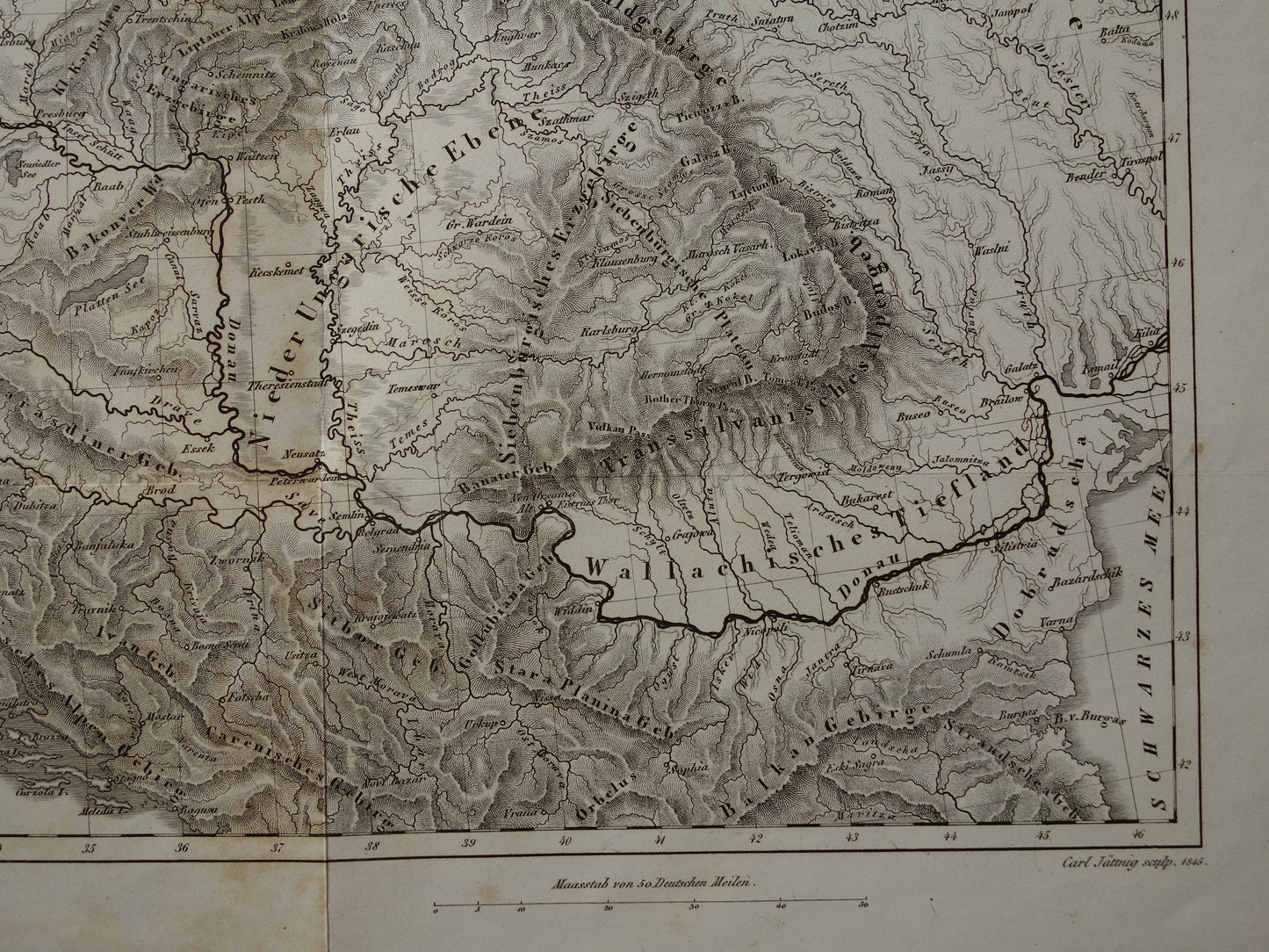 CENTRAL EUROPE old map of rivers and mountains from 1849 original vintage historical maps Germany Austria Switzerland Alps mountains elevation map