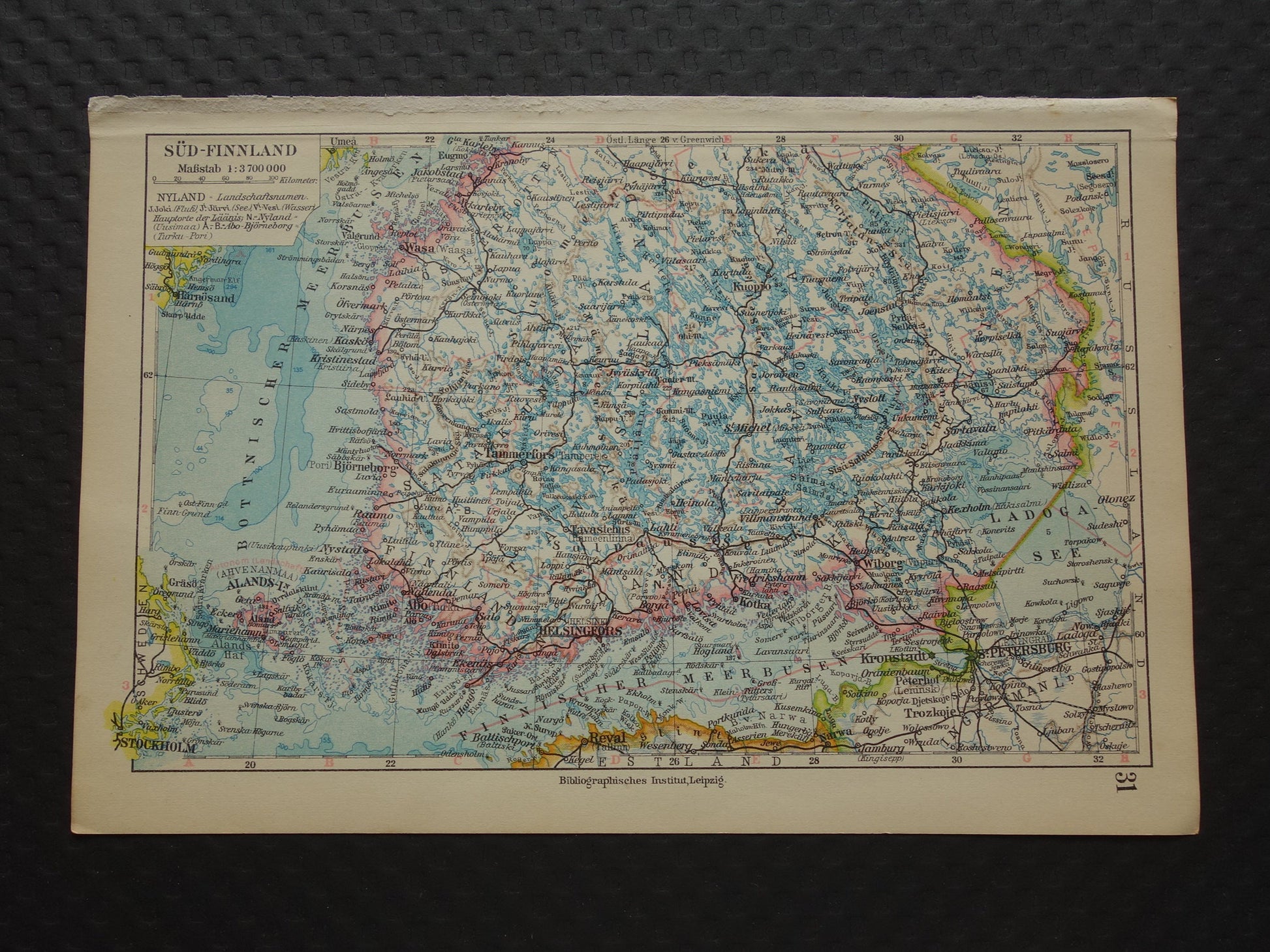 FINLAND Oude kaart van Zuid-Finland in 1928 originele Duitse vintage historische landkaart