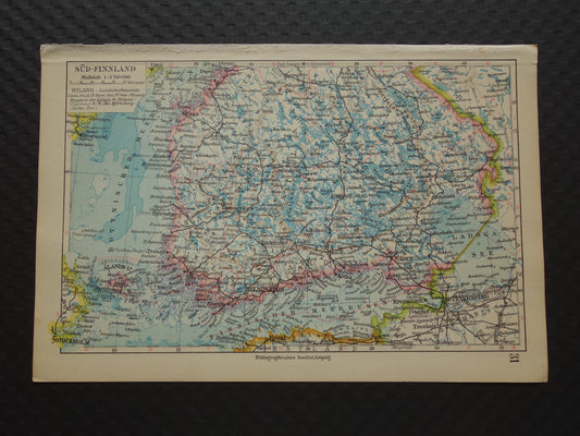 FINLAND Oude kaart van Zuid-Finland in 1928 originele Duitse vintage historische landkaart