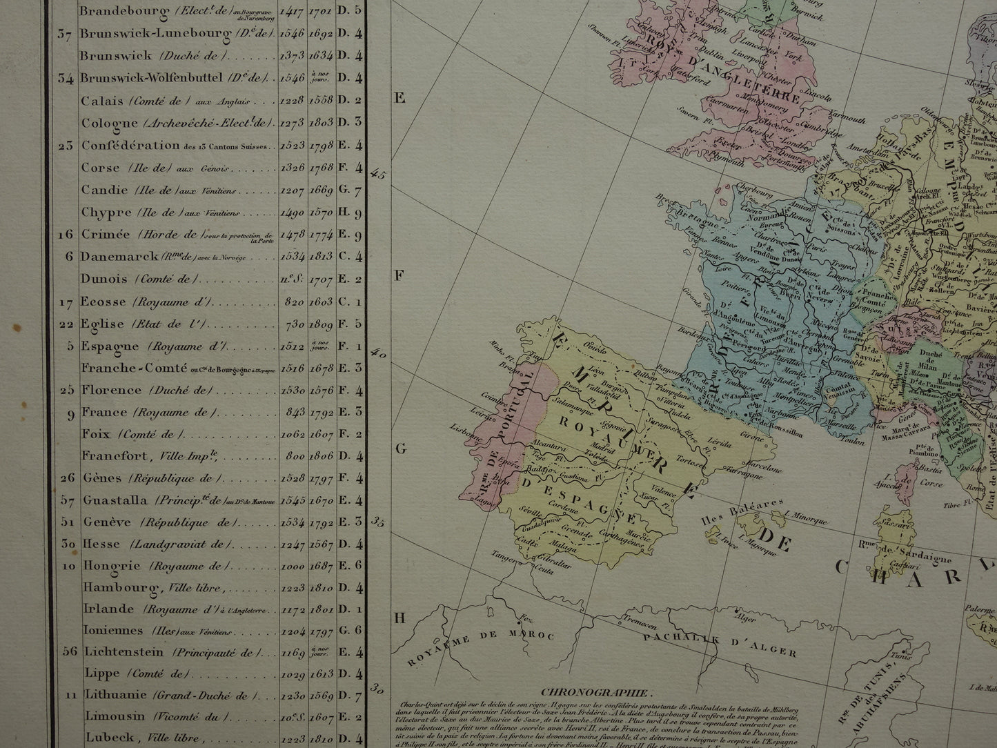 Old map of Europe in the year 1556 Emperor Charles V original antique map from 1830 history map