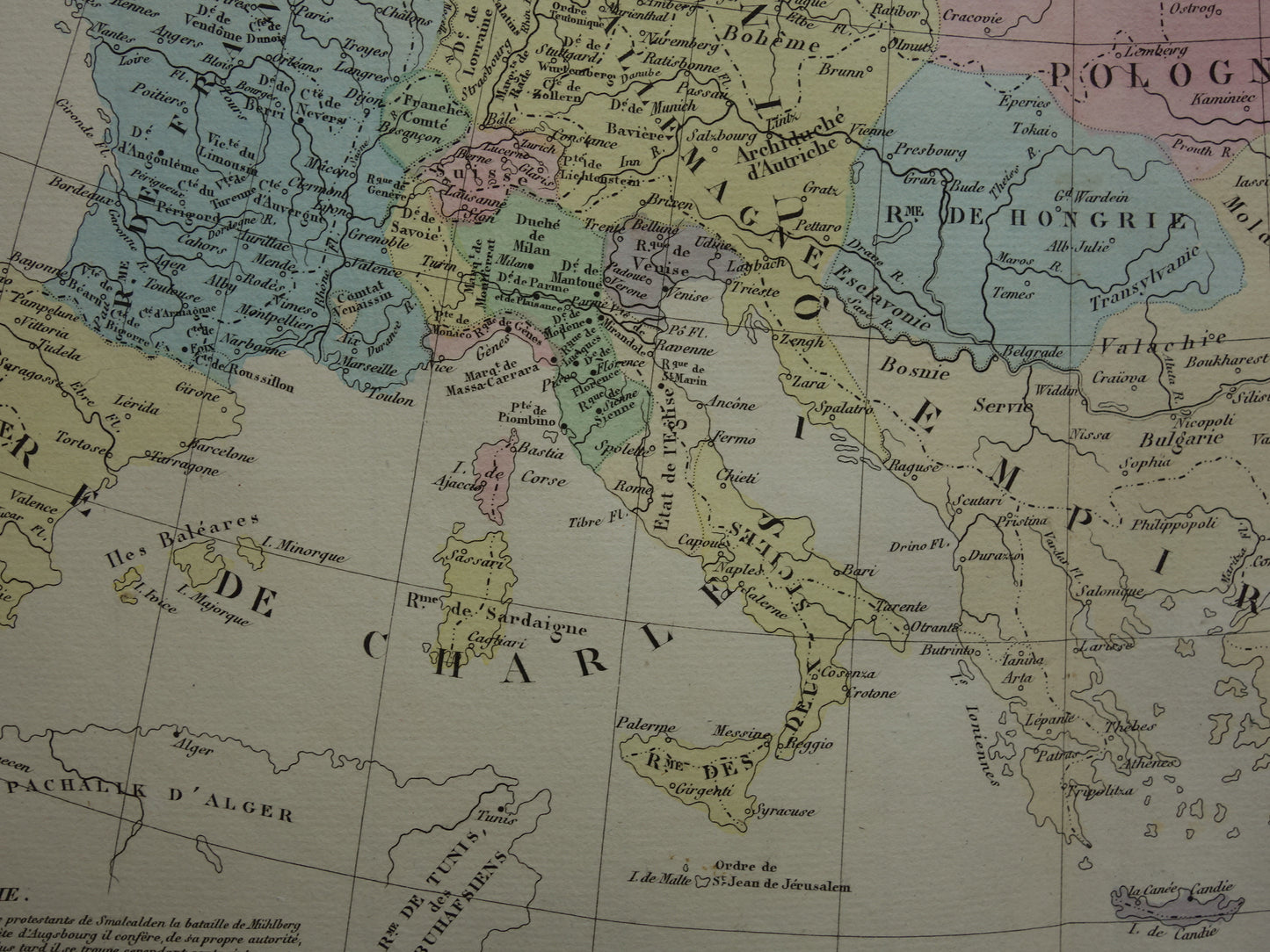 Old map of Europe in the year 1556 Emperor Charles V original antique map from 1830 history map