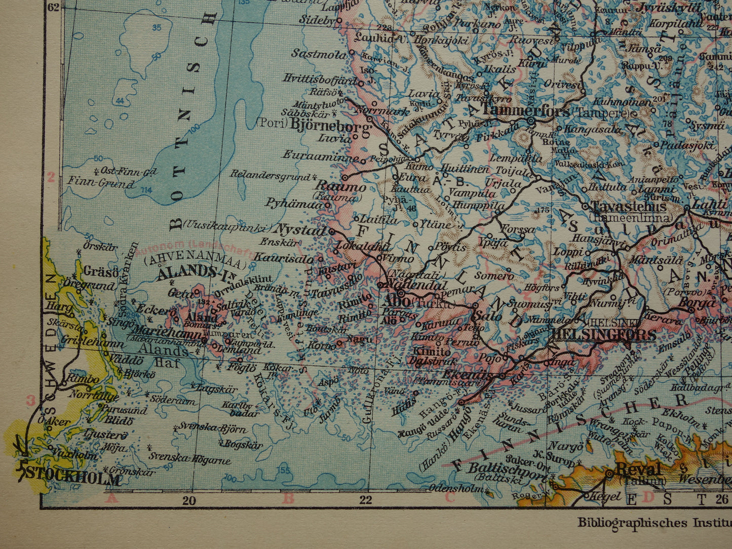 FINLAND Old map of Southern Finland in 1928 original German vintage historical map