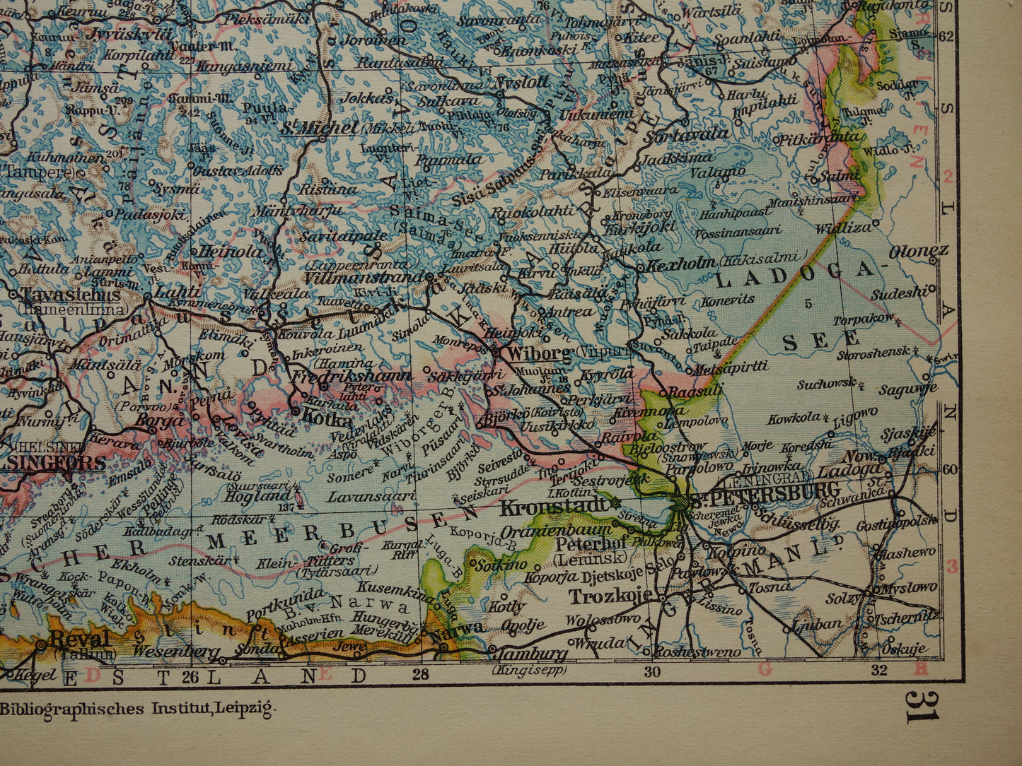 FINLAND Old map of Southern Finland in 1928 original German vintage historical map