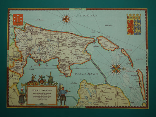 NORTH HOLLAND Vintage map of the province of North Holland from 1947 Old historical map