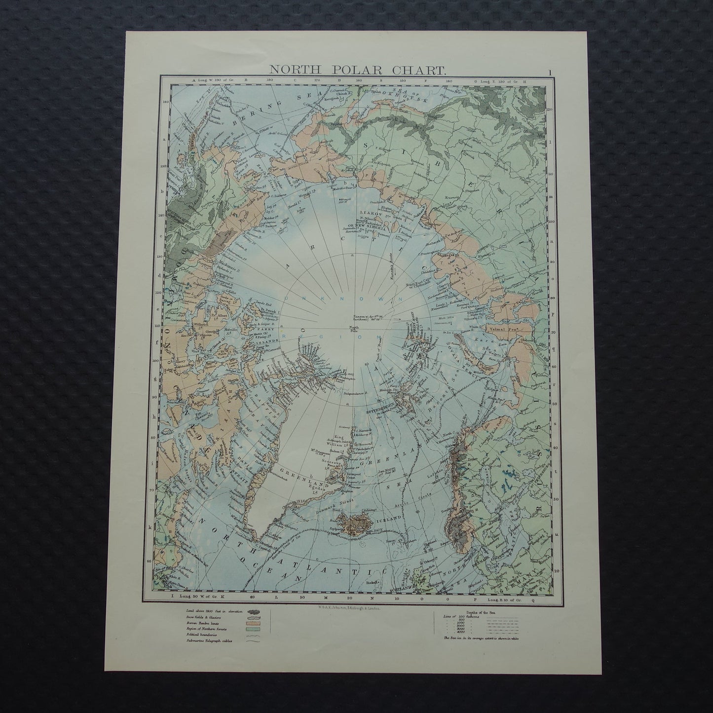 NOORDPOOL Oude kaart van de Noordpool uit 1901 originele antieke Engelse landkaart Poolgebied