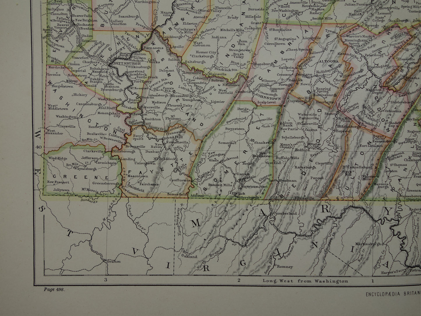 Original old map of PENNSYLVANIA from 1883 antique English map