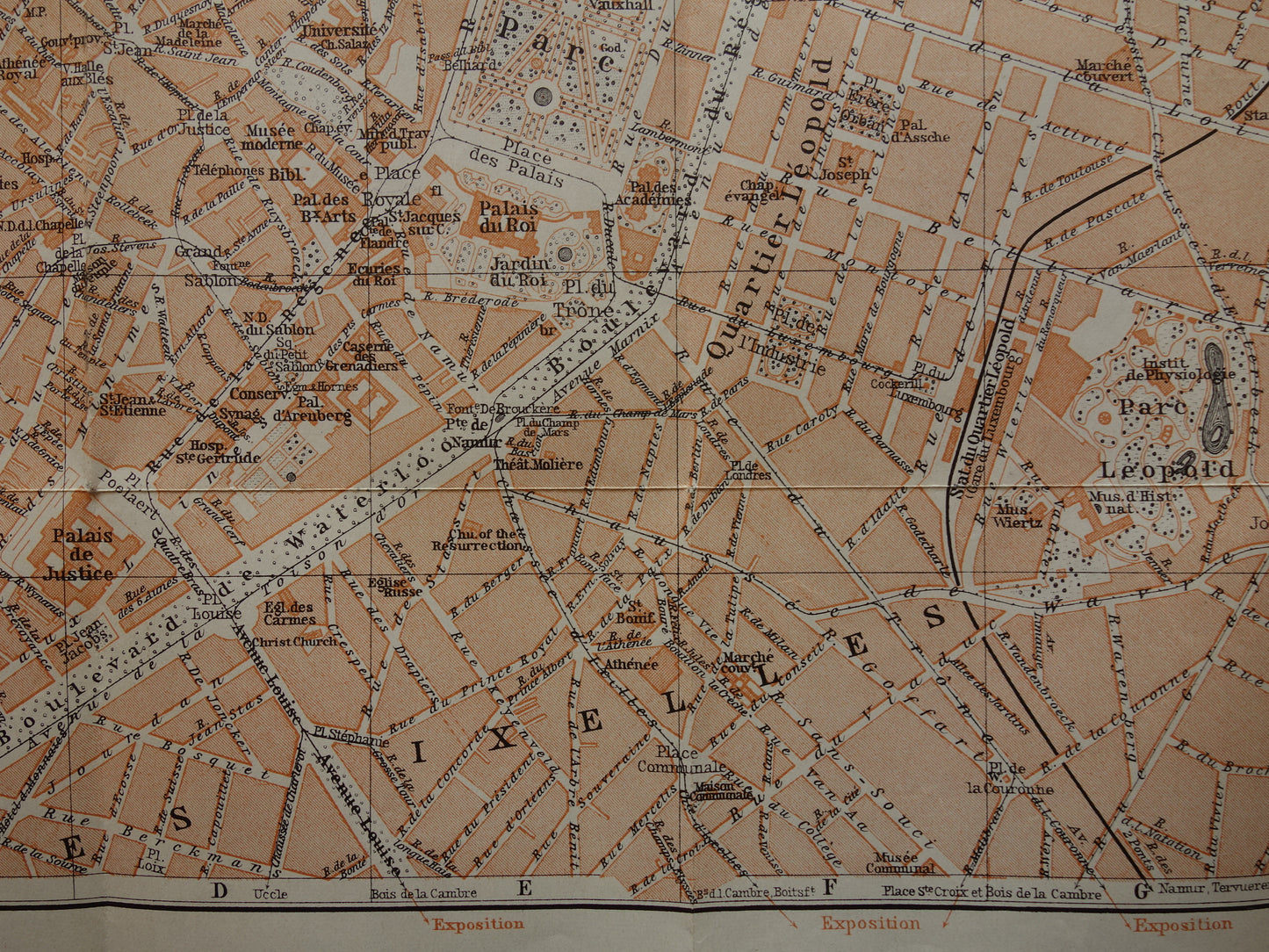 BRUSSELS old map of Brussels Belgium from 1904 original antique historical map