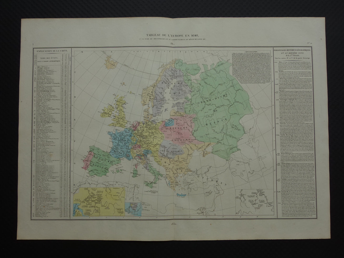 Oude kaart van Europa in het jaar 1648 Vrede van Münster originele antieke landkaart uit 1830 geschiedeniskaart