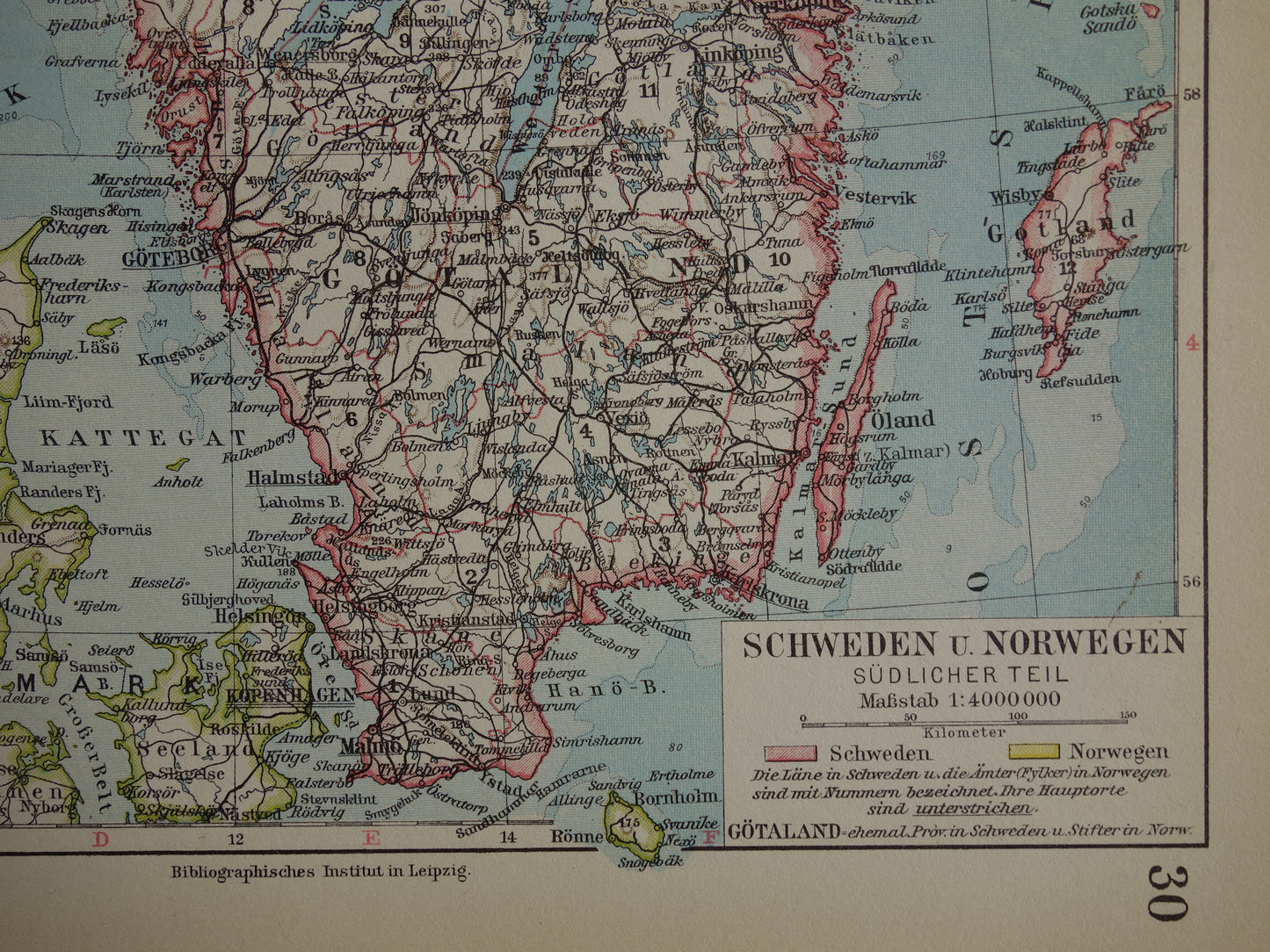 Old map of Sweden and Norway from 1928 original vintage map Stockholm Oslo