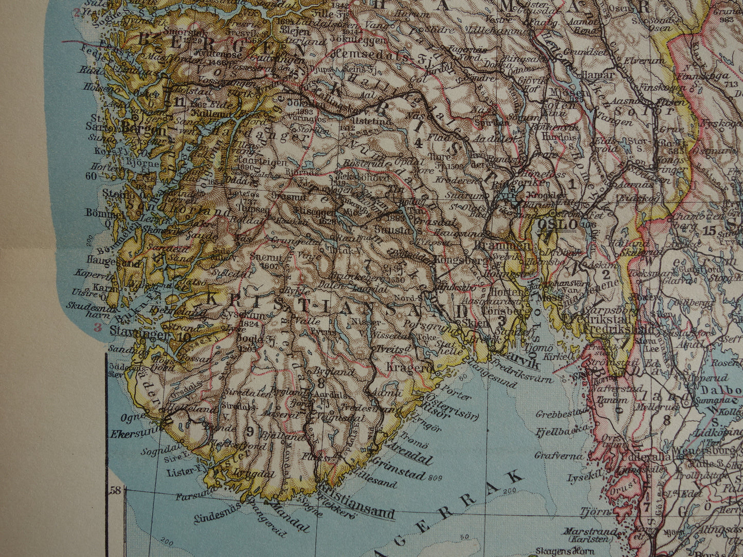Old map of Sweden and Norway from 1928 original vintage map Stockholm Oslo
