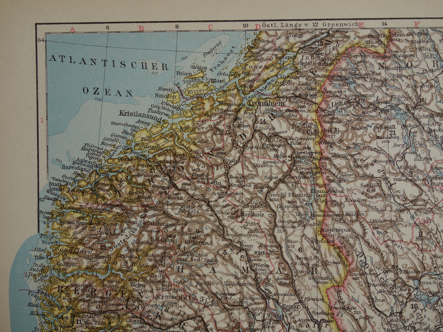 Old map of Sweden and Norway from 1928 original vintage map Stockholm Oslo