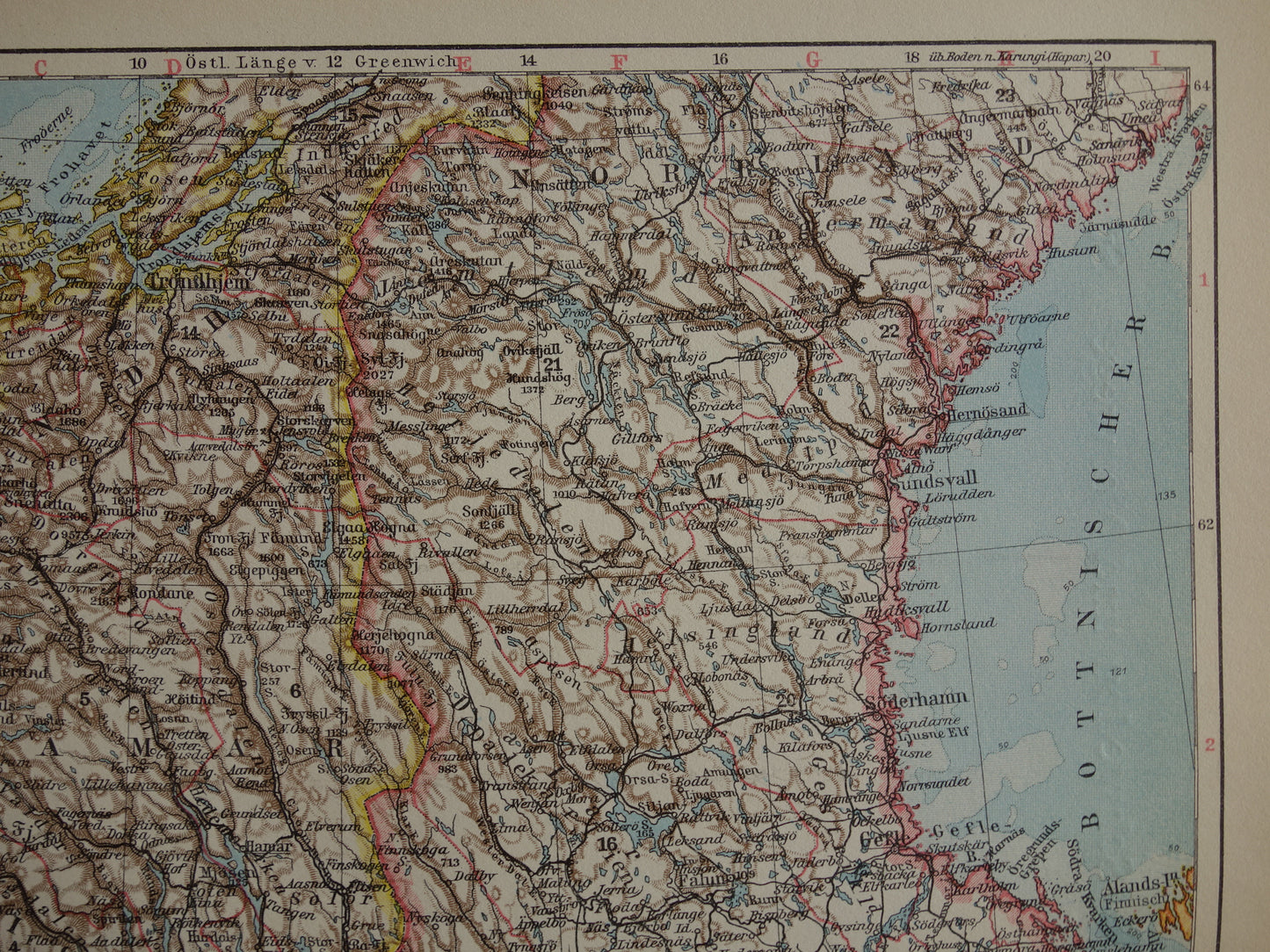 Old map of Sweden and Norway from 1928 original vintage map Stockholm Oslo