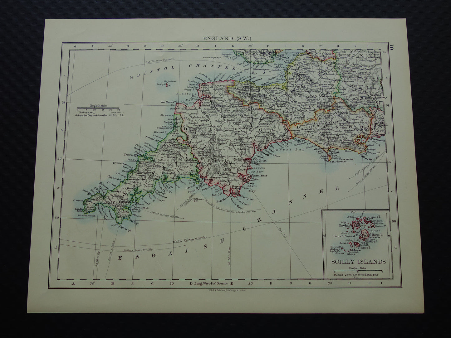 ENGELAND Oude kaart van Zuidwest Engeland uit 1901 originele antieke Engelse landkaart 