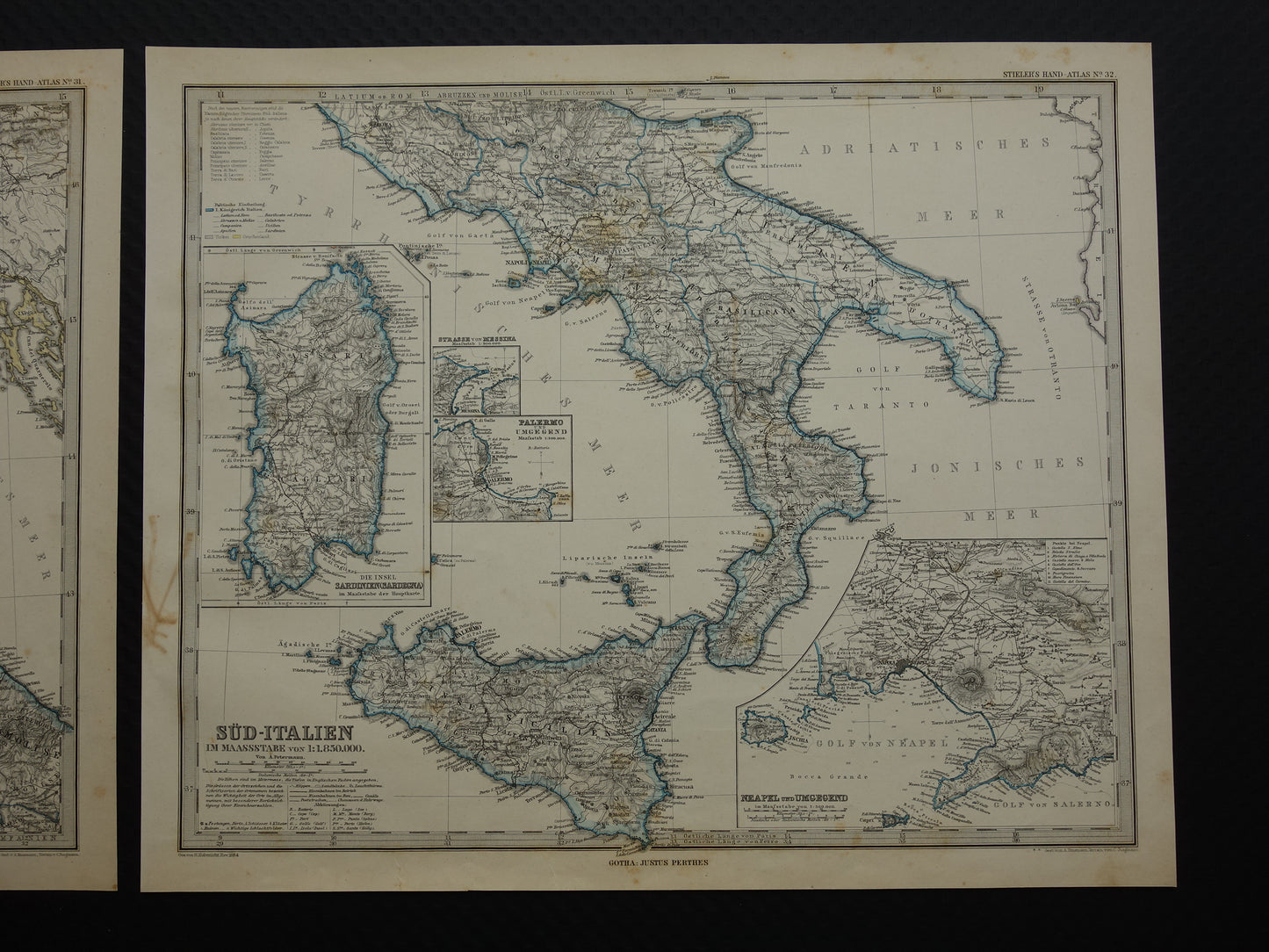 Large 140+ year old map of Italy 1884 Hand colored original antique map with date