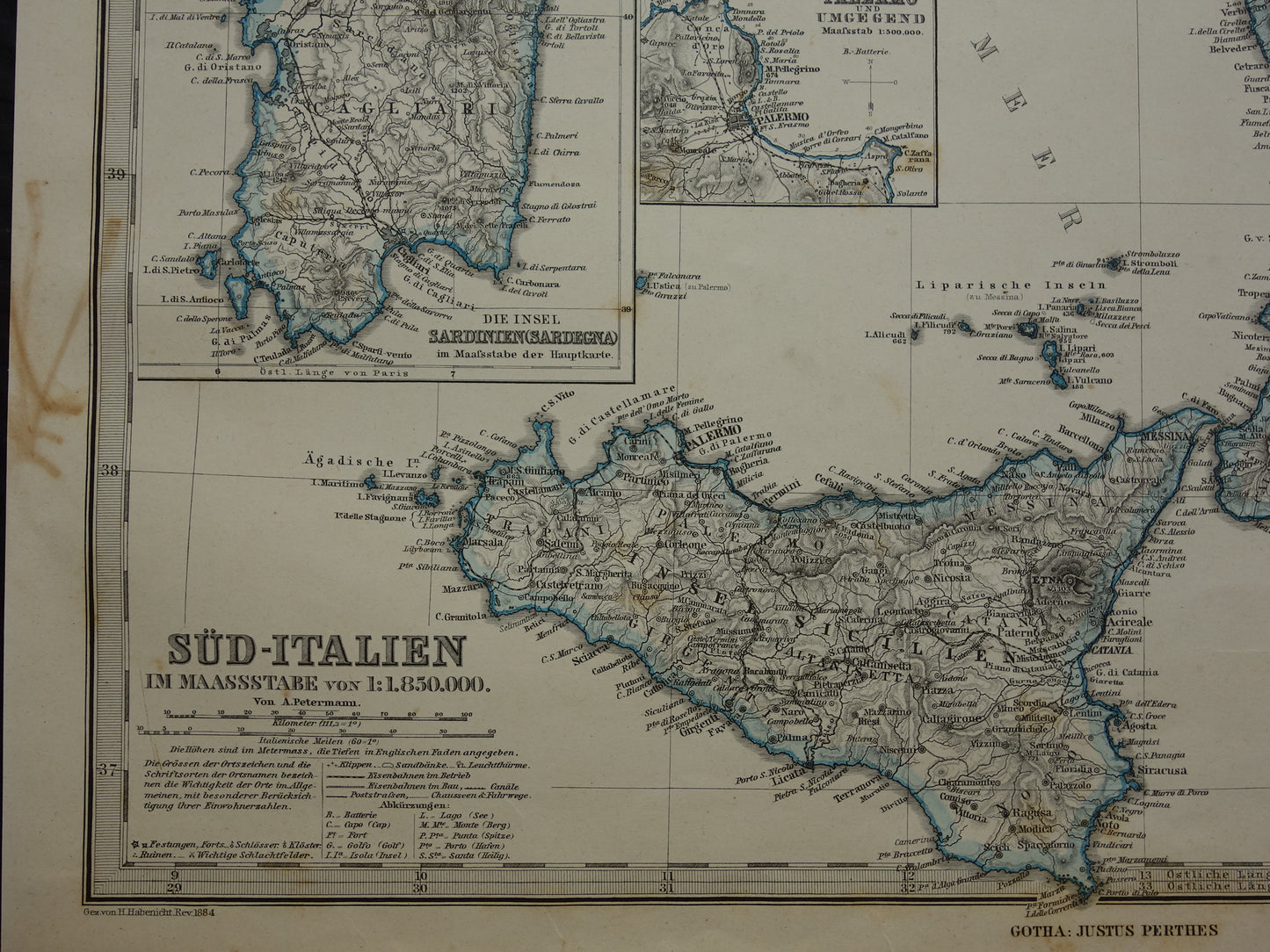 Large 140+ year old map of Italy 1884 Hand colored original antique map with date
