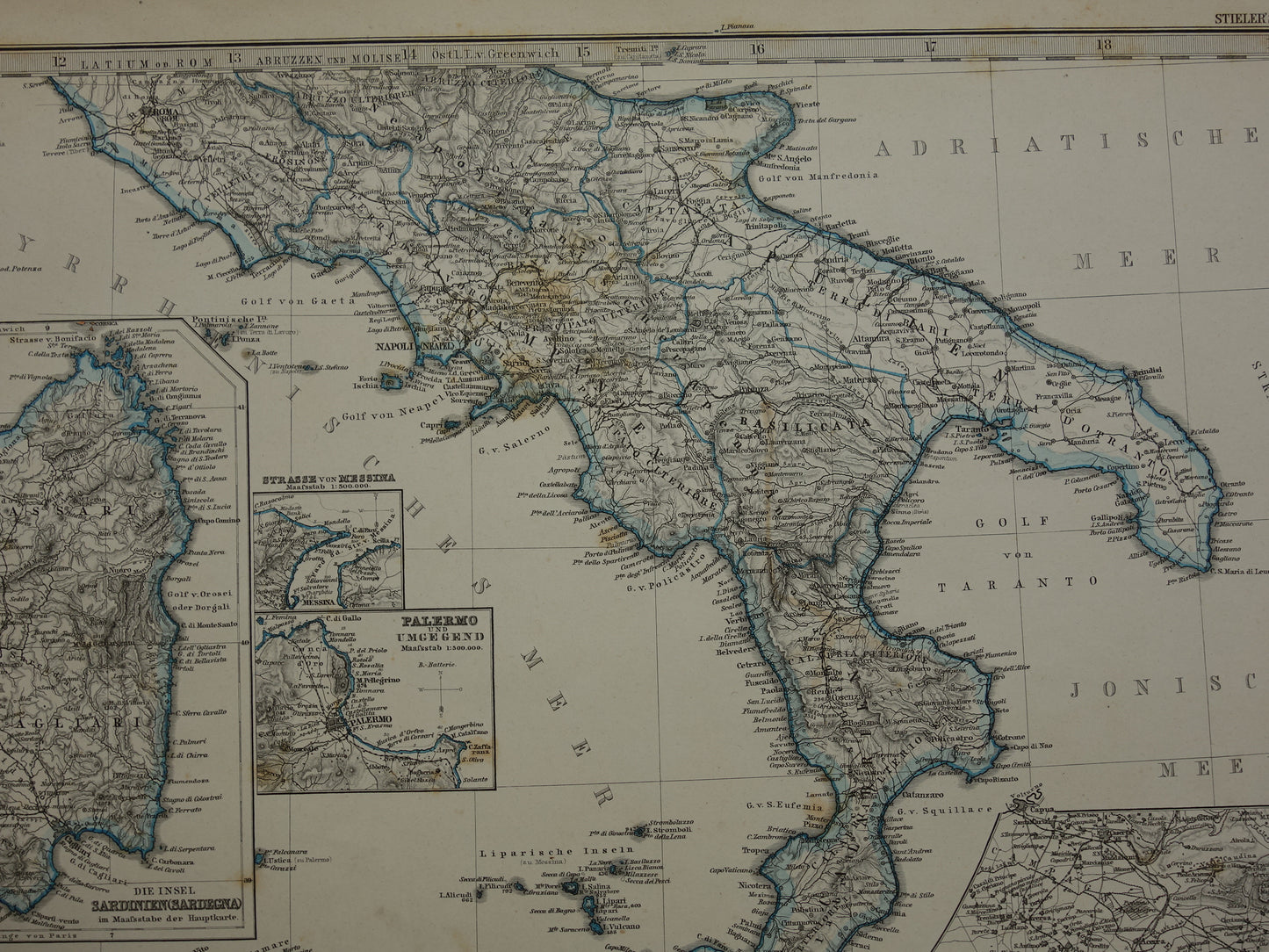 Large 140+ year old map of Italy 1884 Hand colored original antique map with date