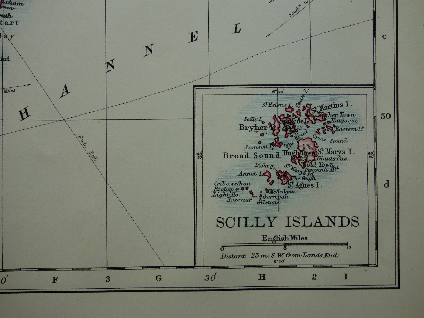 ENGELAND Oude kaart van Zuidwest Engeland uit 1901 originele antieke Engelse landkaart