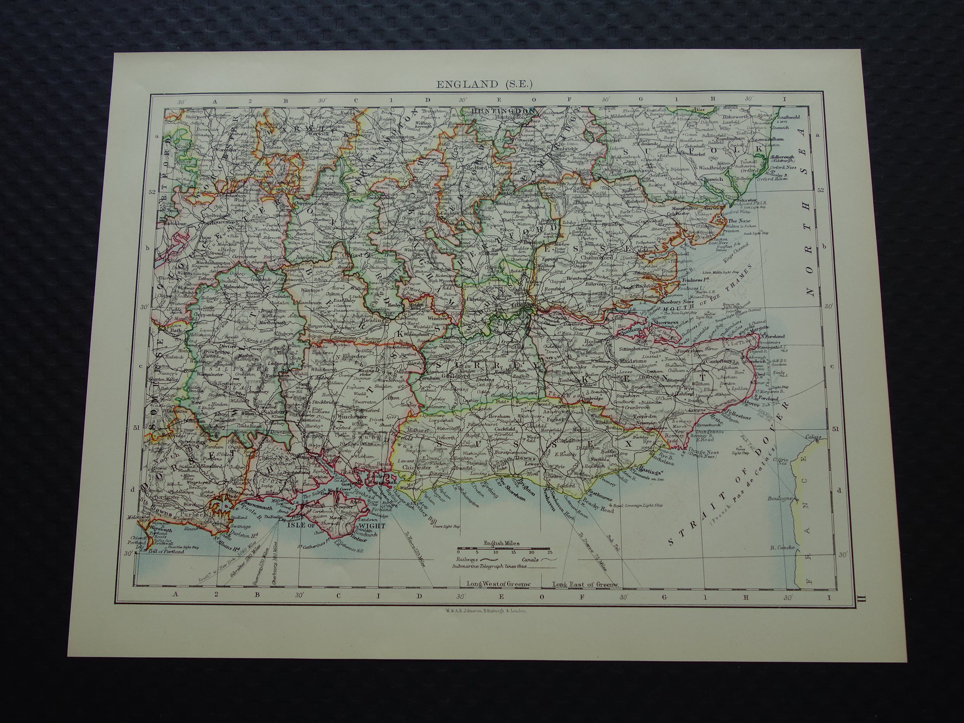 ENGELAND Oude kaart van Zuidoost Engeland uit 1901 originele antieke Engelse landkaart