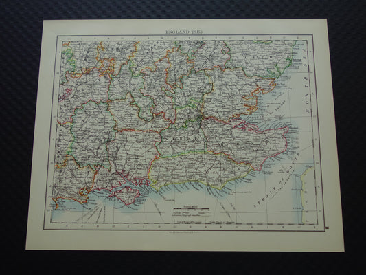 ENGELAND Oude kaart van Zuidoost Engeland uit 1901 originele antieke Engelse landkaart