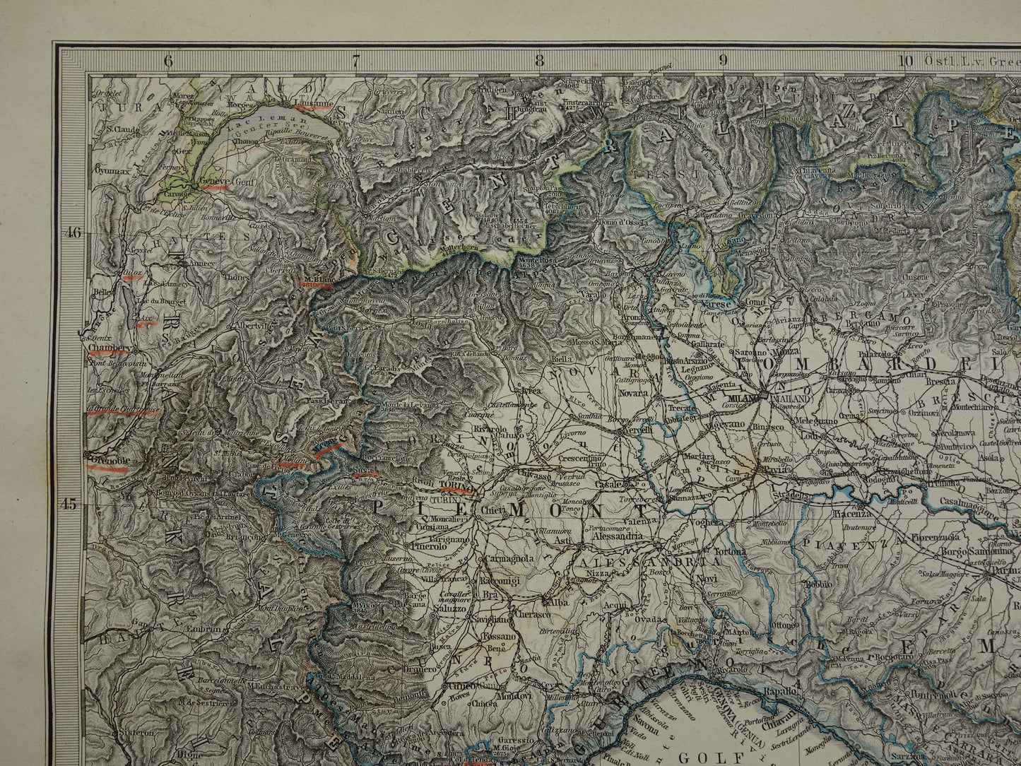 Large 140+ year old map of Italy 1884 Hand colored original antique map with date