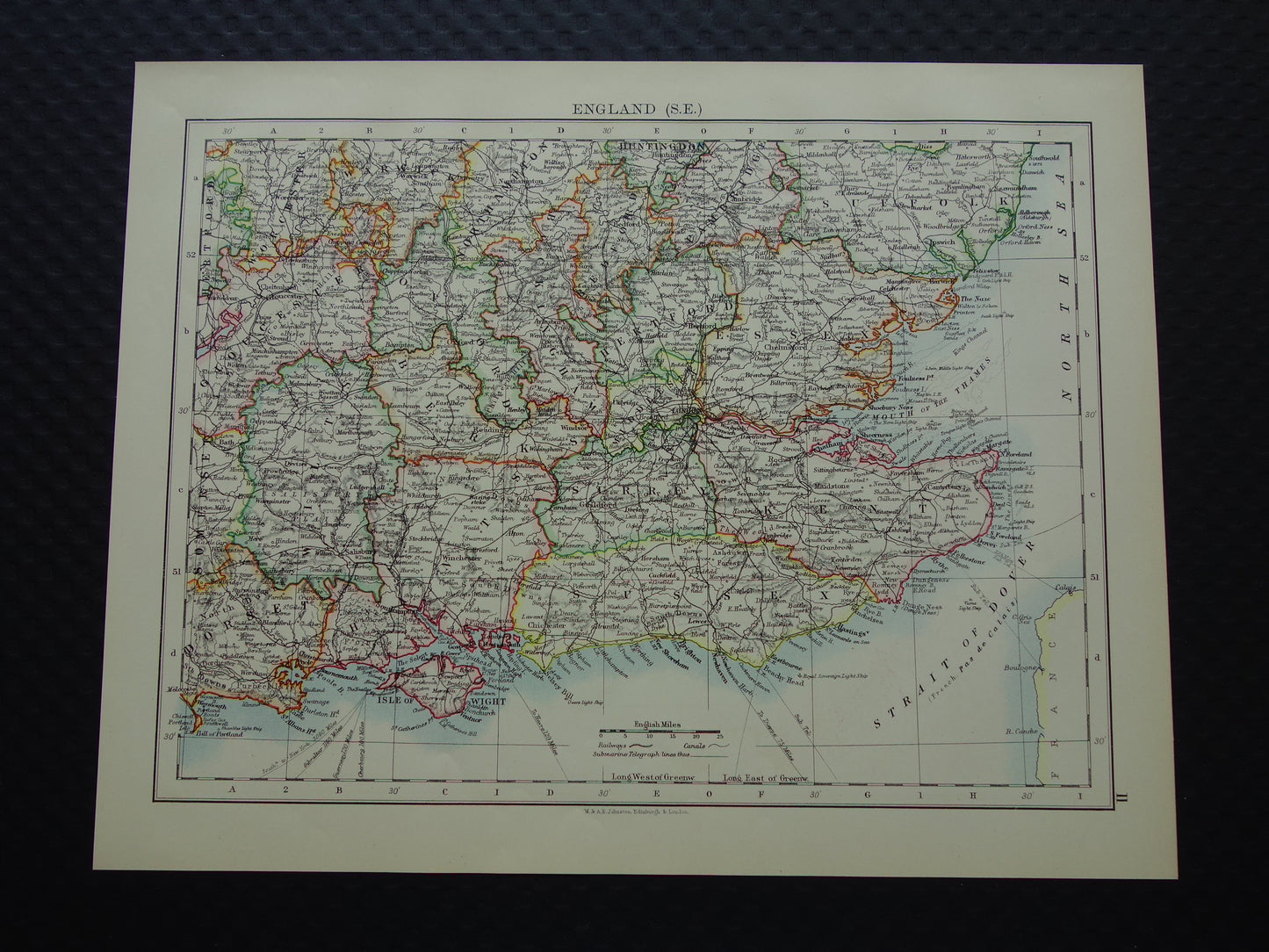 ENGELAND Oude kaart van Zuidoost Engeland uit 1901 originele antieke Engelse landkaart