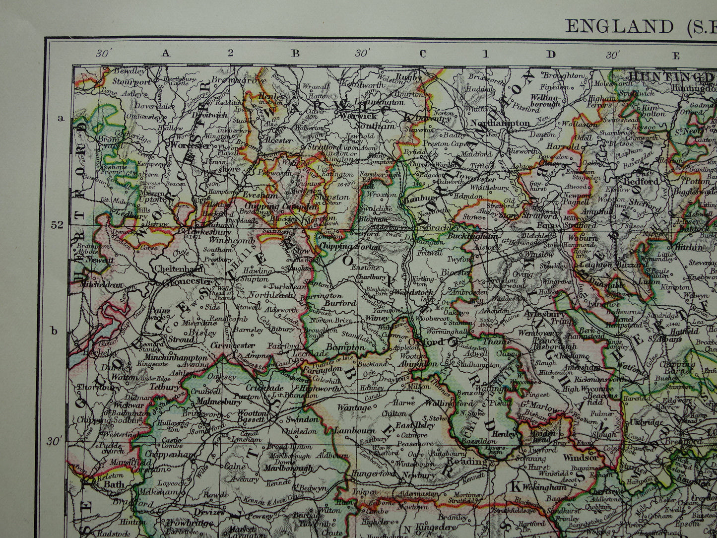 ENGELAND Oude kaart van Zuidoost Engeland uit 1901 originele antieke Engelse landkaart