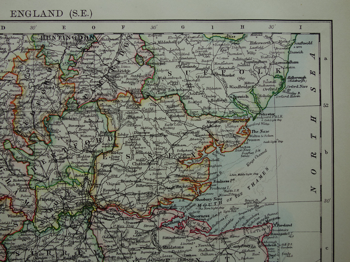 ENGELAND Oude kaart van Zuidoost Engeland uit 1901 originele antieke Engelse landkaart