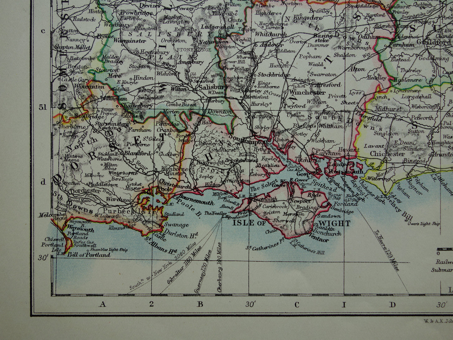 ENGELAND Oude kaart van Zuidoost Engeland uit 1901 originele antieke Engelse landkaart