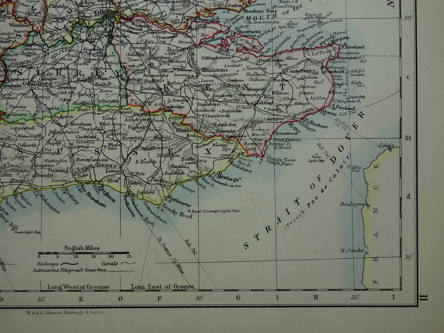 ENGELAND Oude kaart van Zuidoost Engeland uit 1901 originele antieke Engelse landkaart