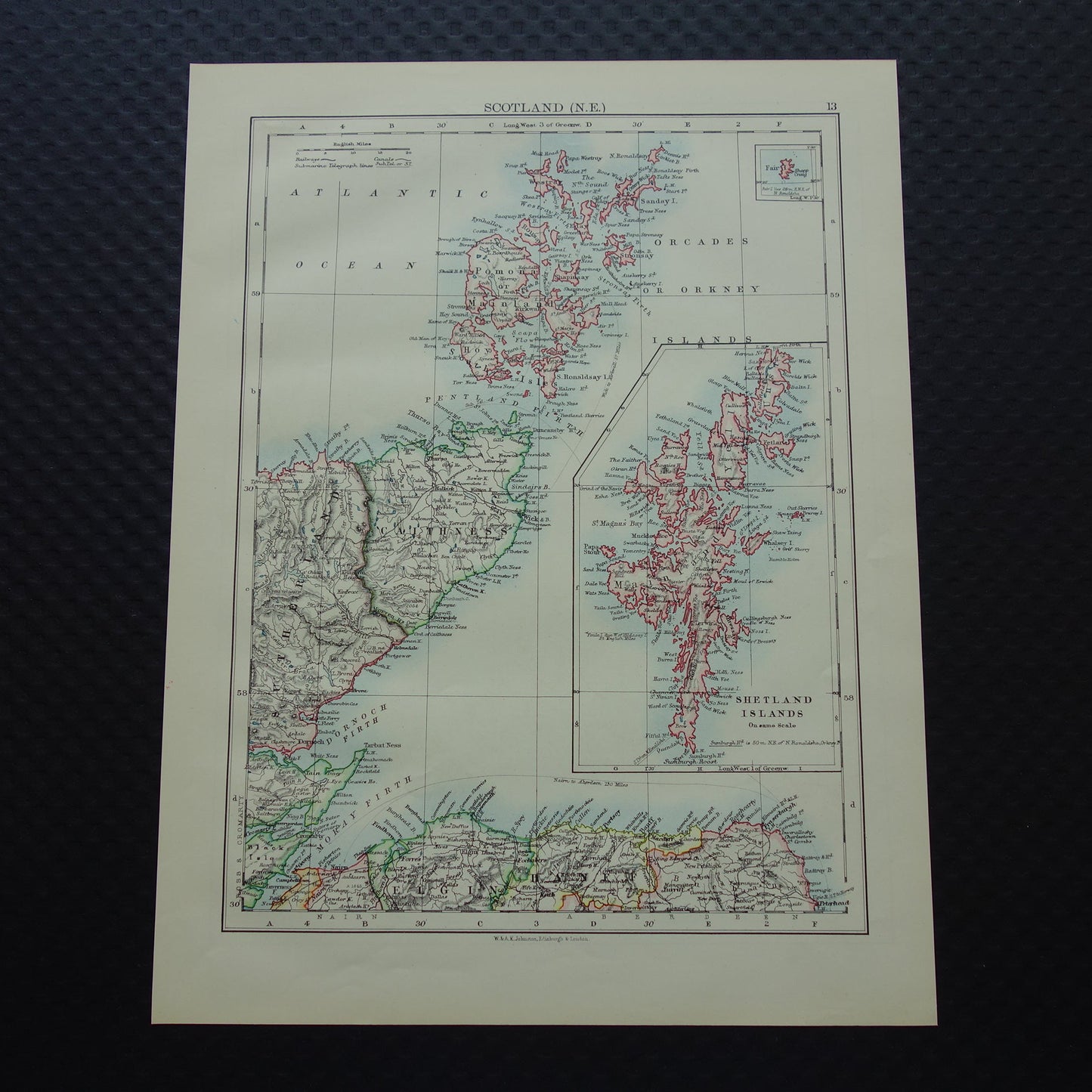 SCHOTLAND Oude kaart van het noordoosten van Schotland Orkney Shetland uit 1901 originele antieke Engelse landkaart Shetland eilanden Wick