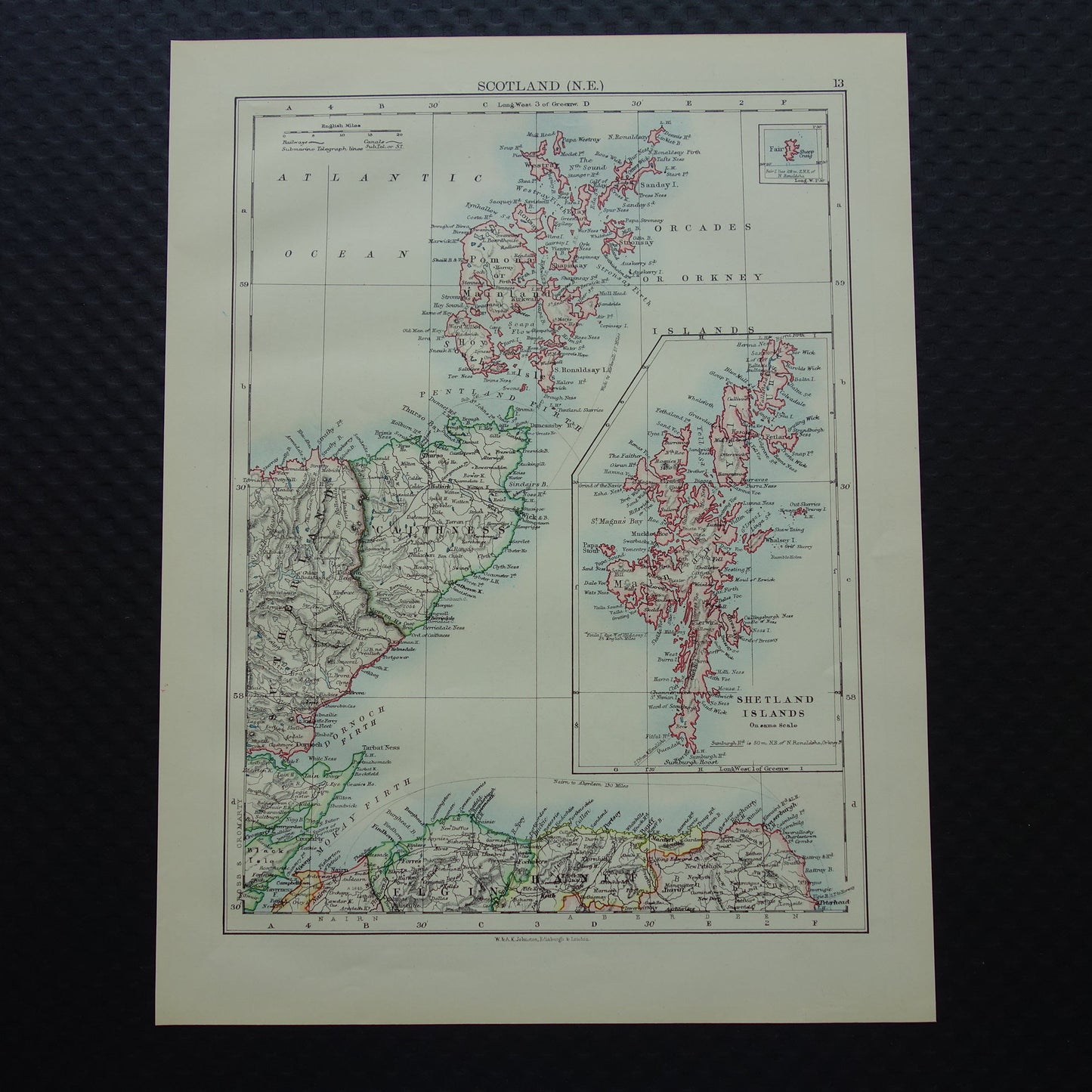 SCOTLAND Old map of northeastern Scotland Orkney Shetland from 1901 original antique English map Shetland Islands Wick