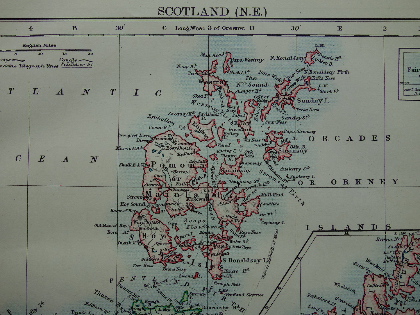 SCOTLAND Old map of northeastern Scotland Orkney Shetland from 1901 original antique English map Shetland Islands Wick