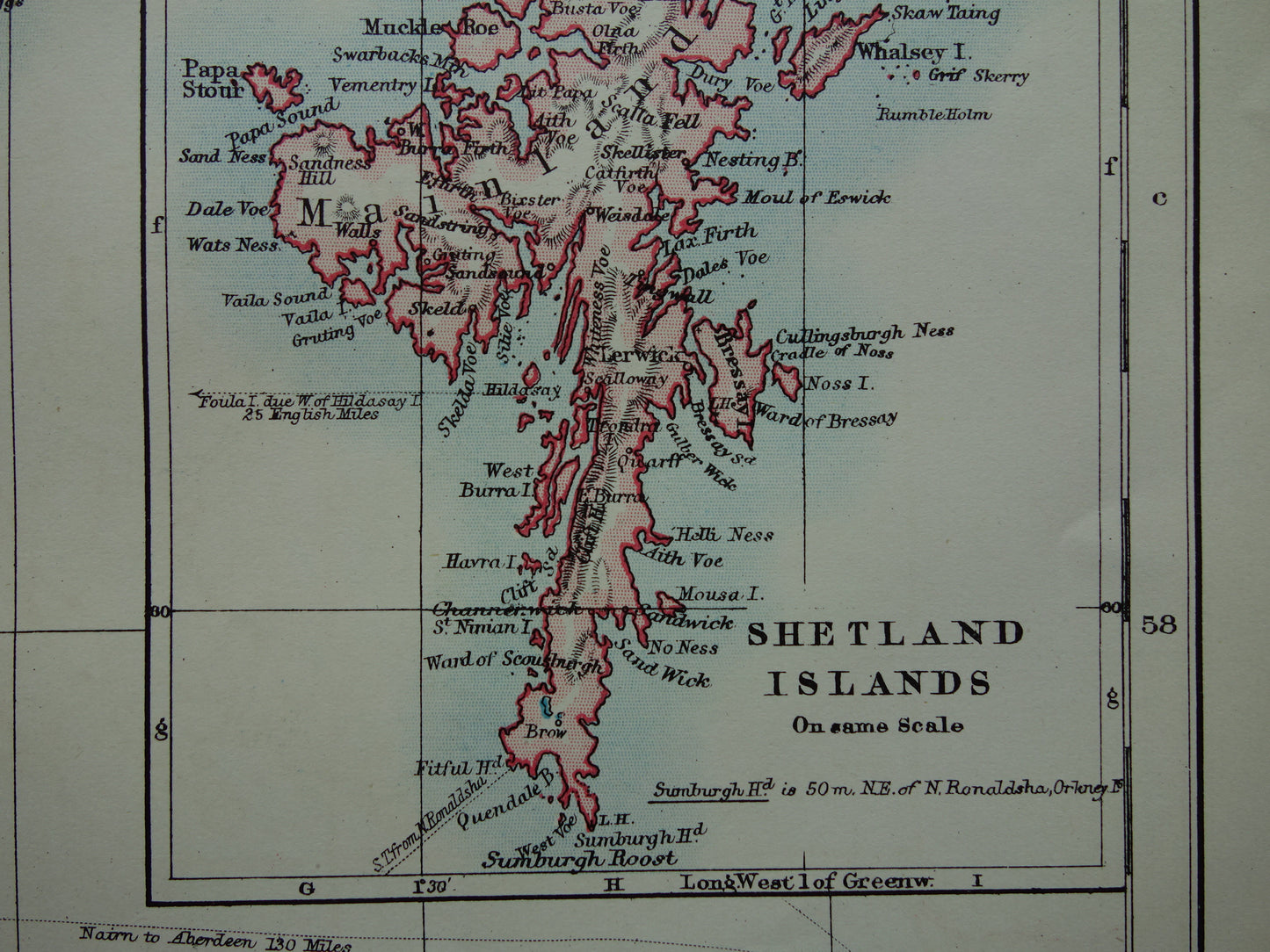 SCOTLAND Old map of northeastern Scotland Orkney Shetland from 1901 original antique English map Shetland Islands Wick