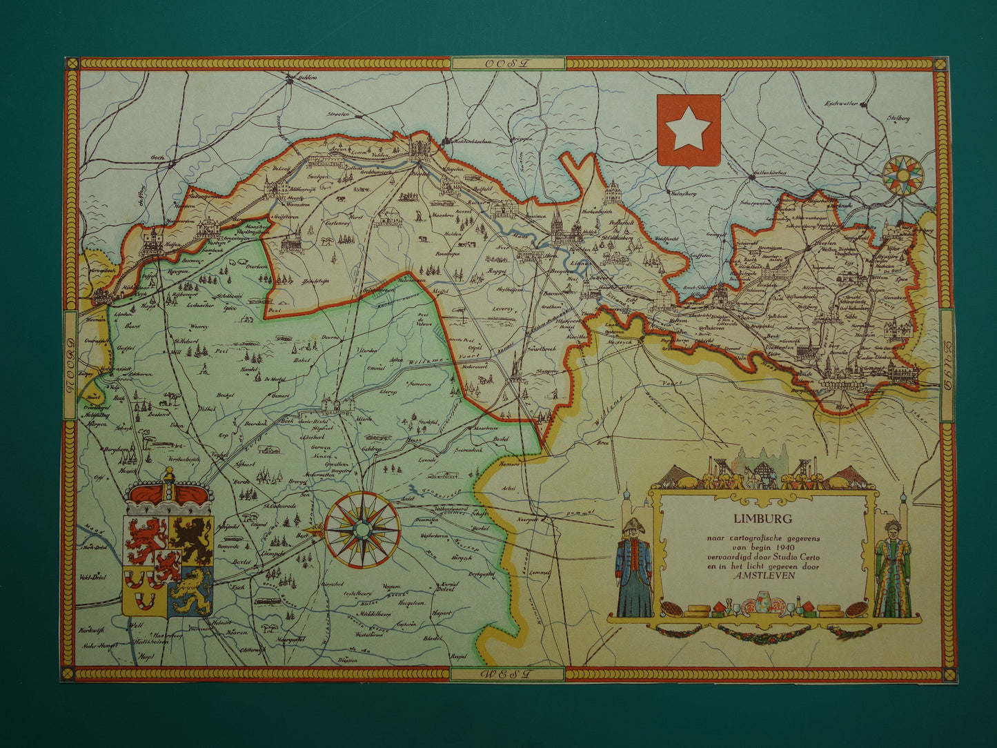 LIMBURG Vintage map of the province of Limburg from 1947 Old historical map