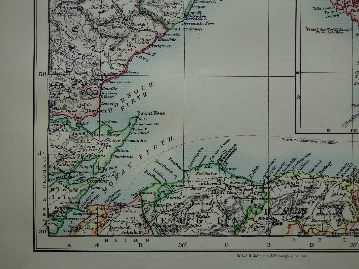 SCOTLAND Old map of northeastern Scotland Orkney Shetland from 1901 original antique English map Shetland Islands Wick