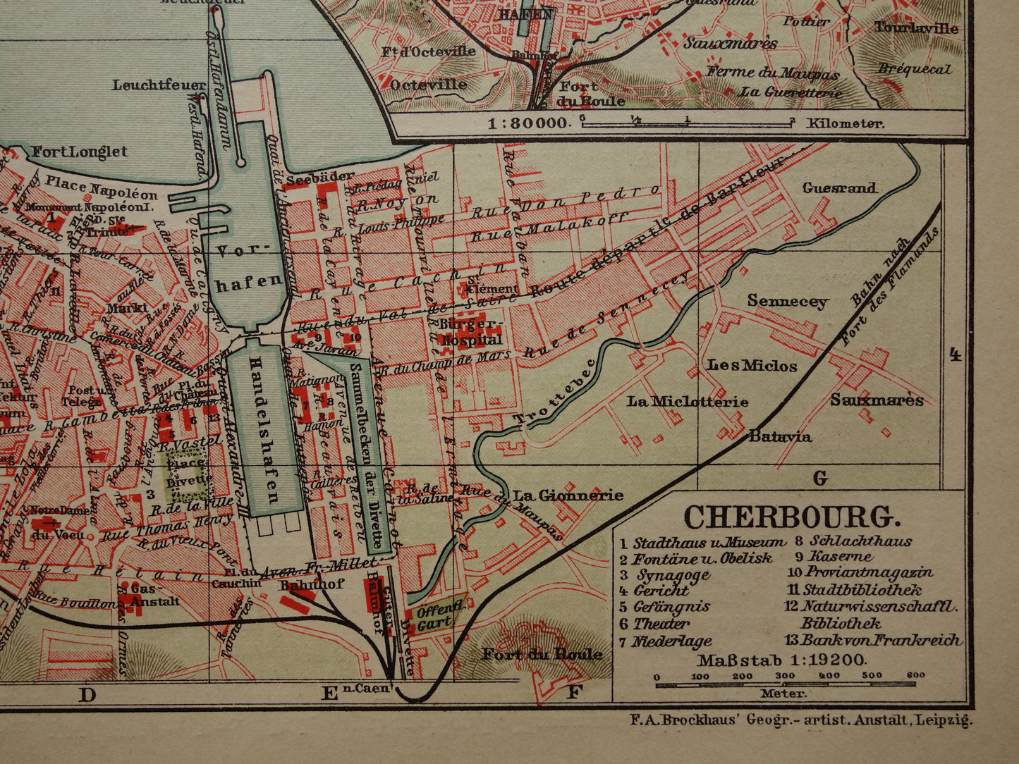 CHERBOURG antique map old map of Cherbourg France from 1911 - original vintage historical maps with date