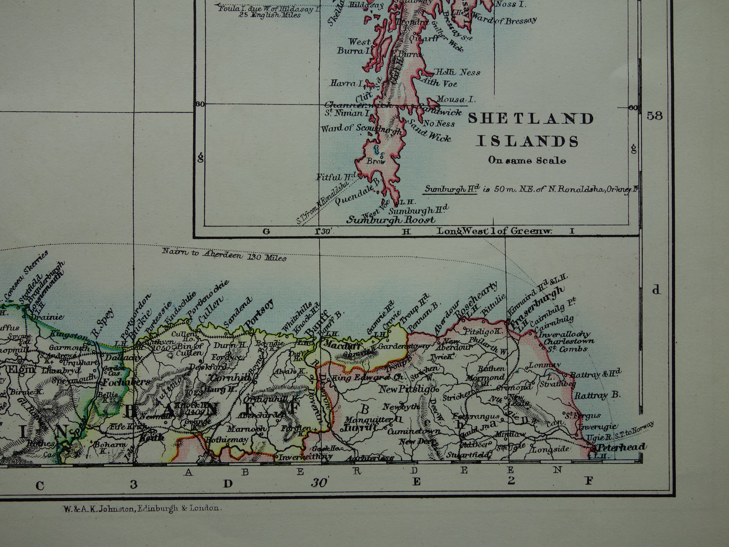 SCOTLAND Old map of northeastern Scotland Orkney Shetland from 1901 original antique English map Shetland Islands Wick