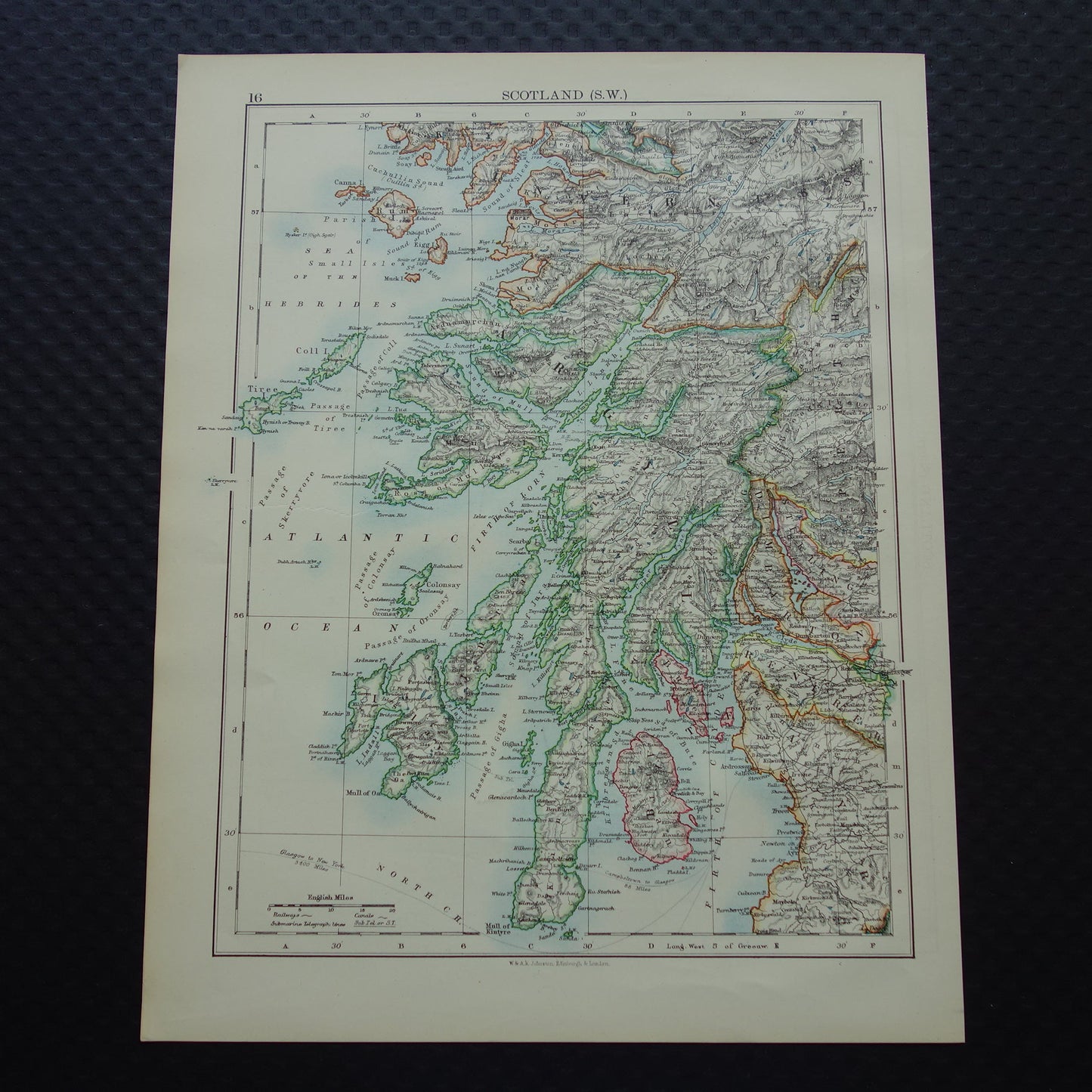 Oude kaart van het zuidwesten van Schotland uit 1901 originele antieke Engelse landkaart Schotland
