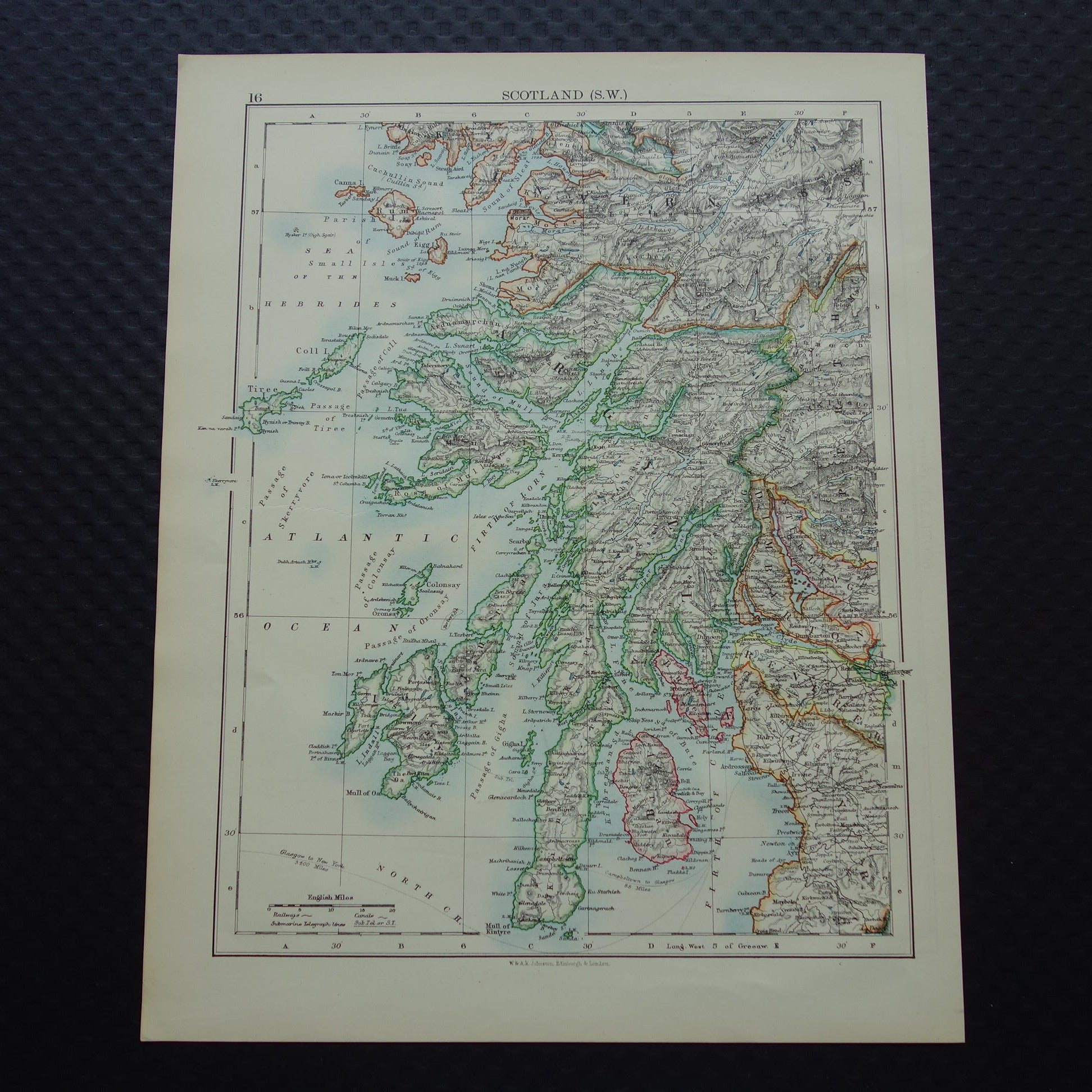 Oude kaart van het zuidwesten van Schotland uit 1901 originele antieke Engelse landkaart Schotland