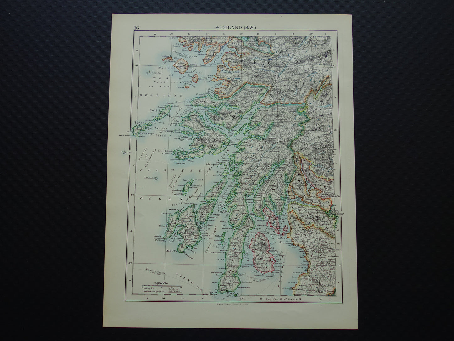 Oude kaart van het zuidwesten van Schotland uit 1901 originele antieke Engelse landkaart Schotland