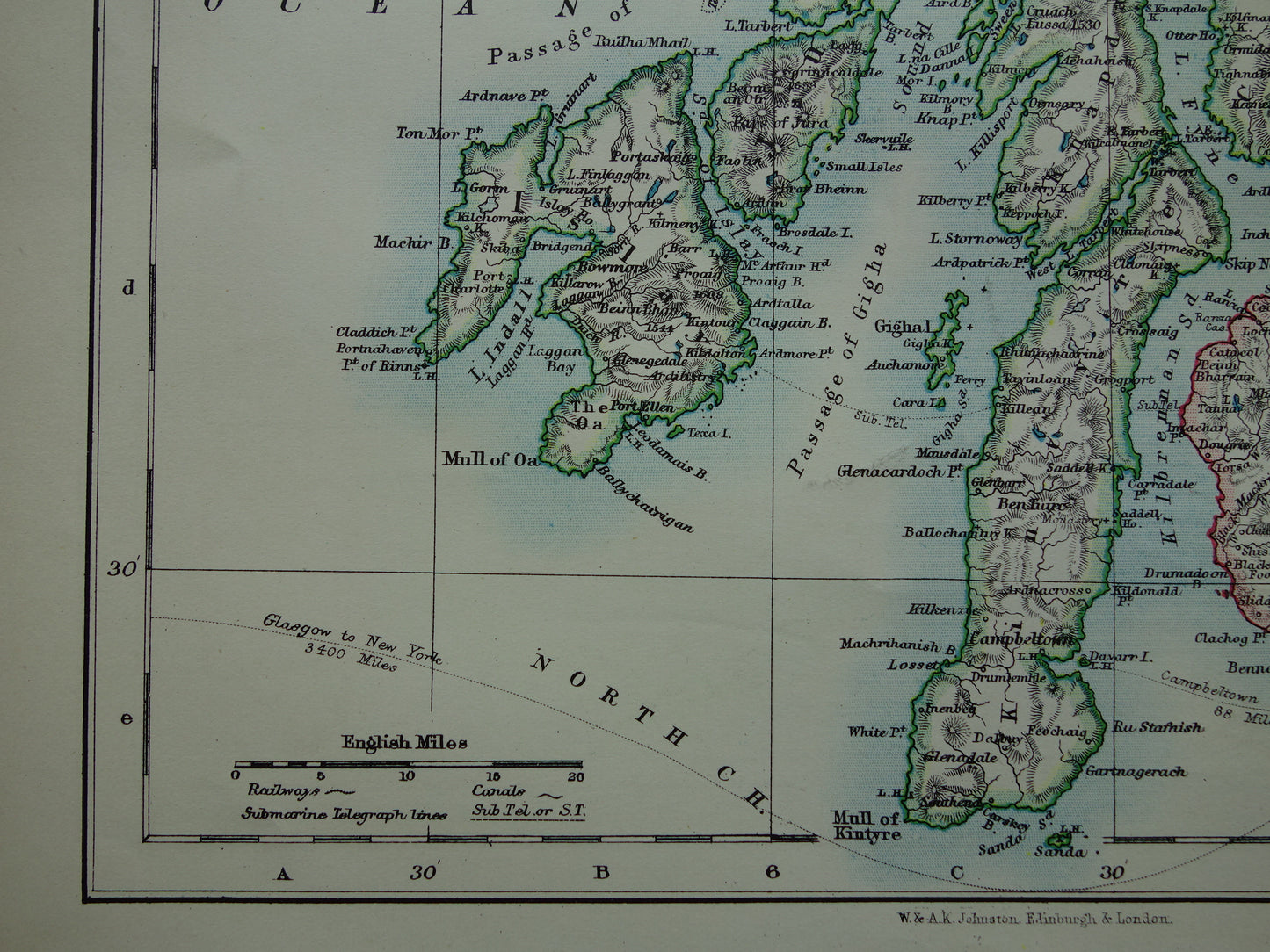 Oude kaart van het zuidwesten van Schotland uit 1901 originele antieke Engelse landkaart Schotland